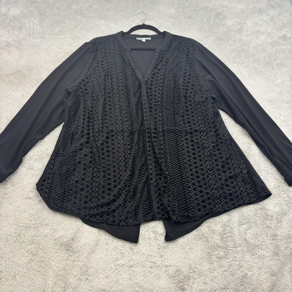 NY Collection Velvet Burnout Tunic Top Womens 3X Black Split Back Whimsigoth